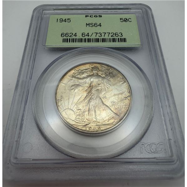 Certified 1945 Walking Liberty Silver Half Dollar MS 63