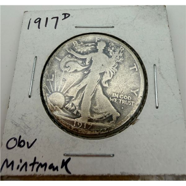 1917D Walking Liberty Half Dollar Obverse Mint Mark