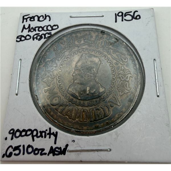1956 Morocco 500 Francs Silver Coin