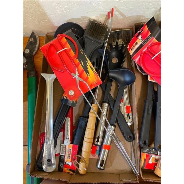 BOX LOT OF KITCHEN AND BBQ SUPPLIES
