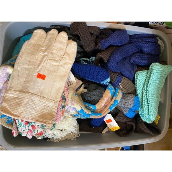 BOX LOT OF ASSORTED GLOVES, HATS, AND SCARFS