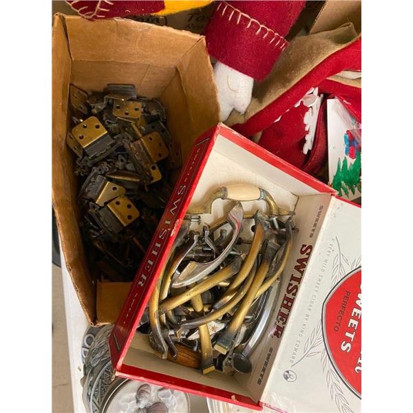 BOX LOT OF CABINET HINGES AND HANDLES
