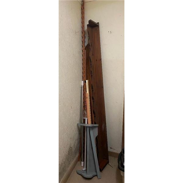 ASSORTED WOODEN SHELVES AND SHOWER RODS
