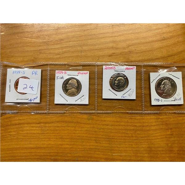 4 PCS - PENNY, NICKEL, DIME, QUARTER US PROOF COINS