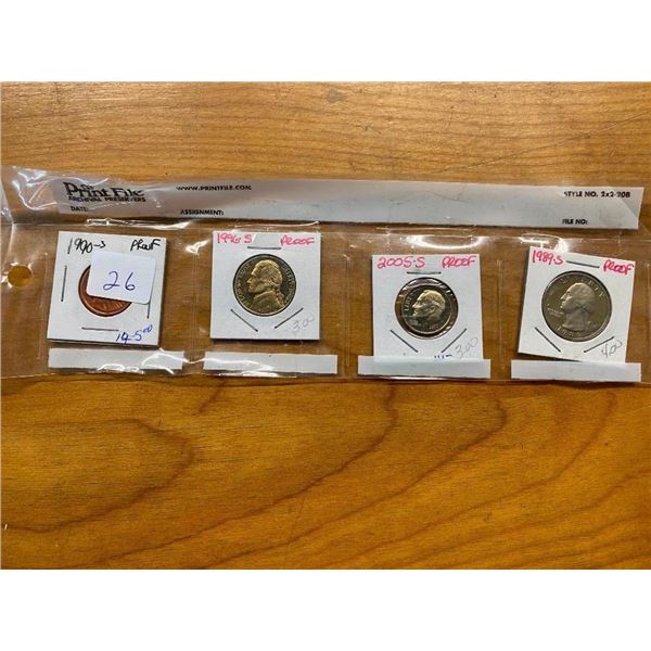 4 PCS - PENNY, NICKEL, DIME, QUARTER US PROOF COINS