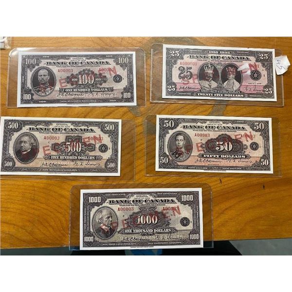 5 PCS - 1935 BANK NOTES ENGLISH ONLY REPRODUCTIONS - NOT REAL ONES