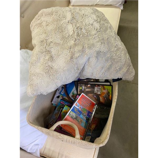 BOX LOT OF 1 PILLOW, DVDs, BOOKS, ETC.