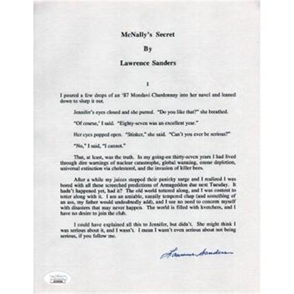 McNally's Secret Lawrence Sanders Signed Souvenir Typescript JSA Authenticated