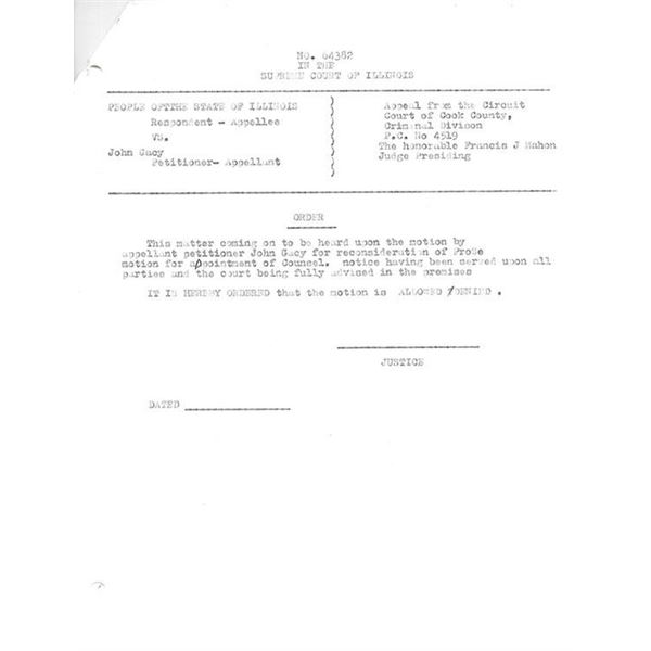 Killer Clown John Wayne Gacy Signed Proof of Service Pages