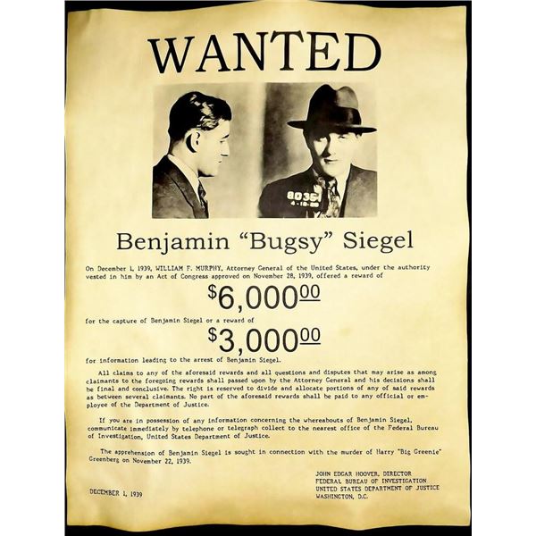 Bugsy Siegel Wanted Poster reprint