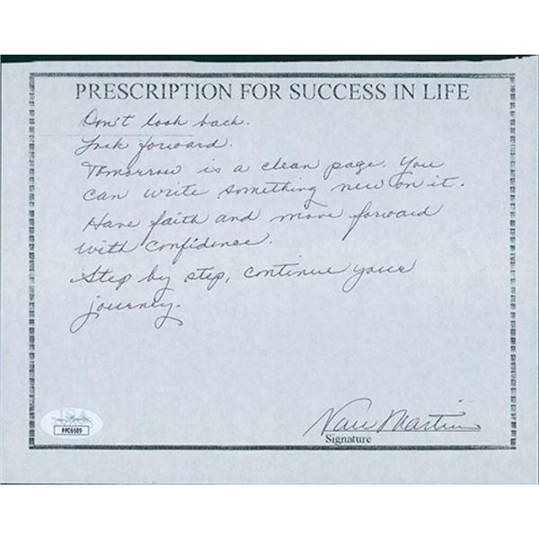 The Mugger Nan Martin Signed 6.5x8.5 Hand Written Note Page JSA Authenticated