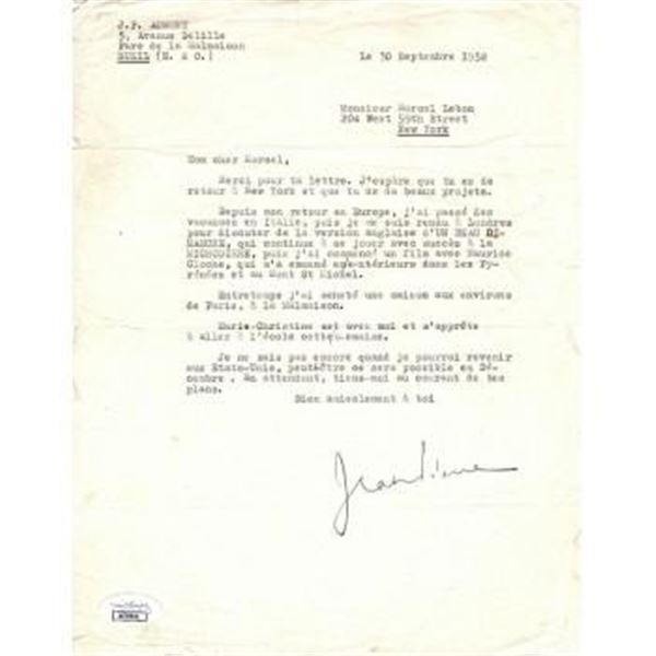 Siren Of Atlantis Jean-Pierre Aumont Signed 8x10.5 Typed Letter JSA Authenticated