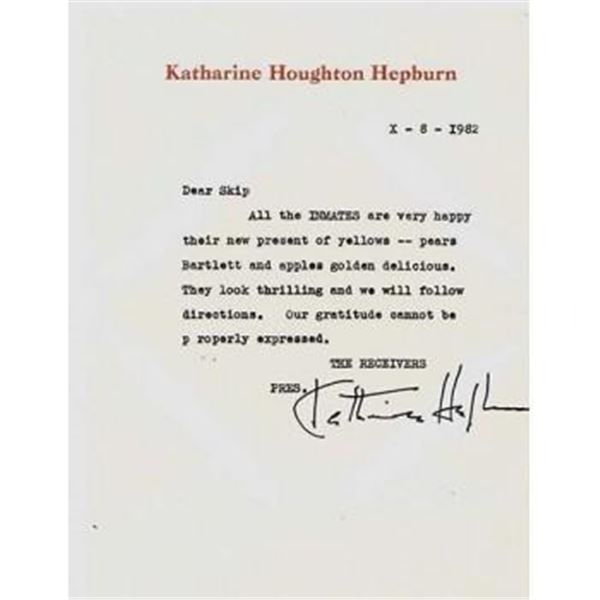 The African Queen Katharine Hepburn Signed Typed Stationary Letter Dear Skip AKA Lou Albano JSA Auth