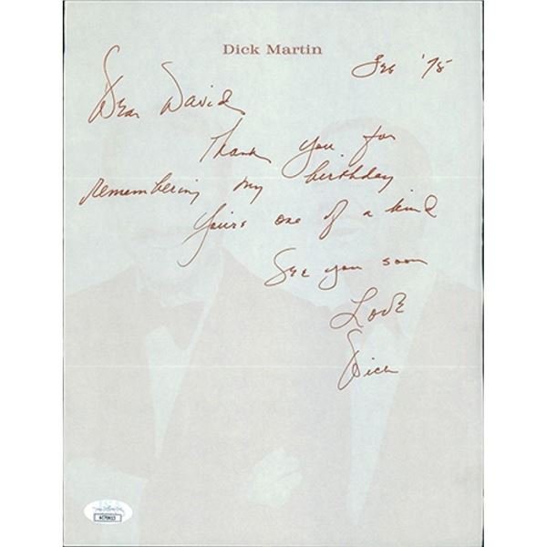 Rowan and Martins Laugh In Dick Martin  Signed Hand Written Letter Note JSA Authenticated