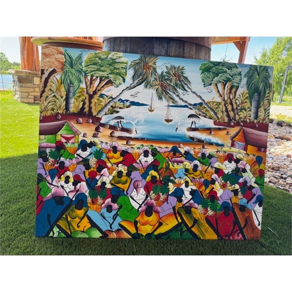 Coastal Village Scene – Oil on Canvas (Luis, 1989)