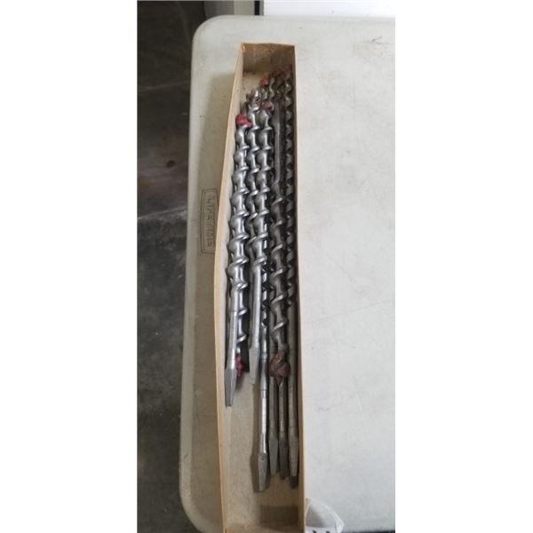 4 IRVING #6 12" WOOD DRILL BIT AND 5 IRVING #11 8" WOOD DRILL BIT