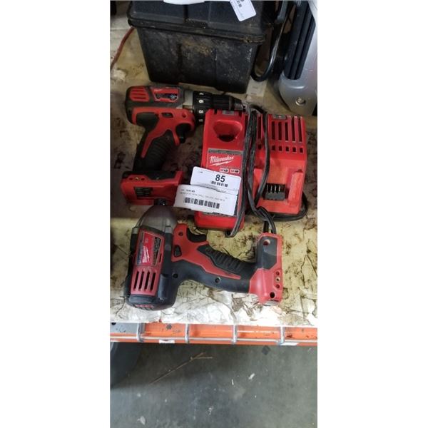 MILWAUKEE M18 DRILL DRIVER, AND M18 IMPACT DRIULL, WITH RAPID CHARGER, NO BATTERIES, BOTH WORKING
