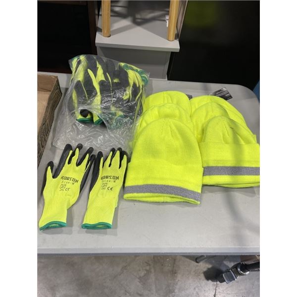 6 ARMORWISE WORK TOQUES AND APPROX 10 PAIRS OF WORK GLOVES