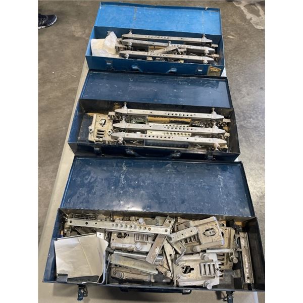 3 METAL BOXES OF DOOR MOUNTING JIGGS