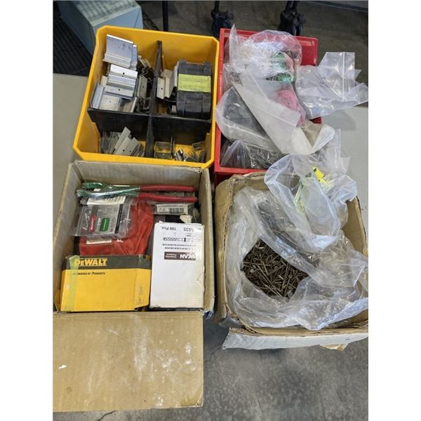 2 PLASTIC ORGANIZERS OF ASSORTED SHOP HARDWARE, ANCHORS, EXTERIOR SCREWS ETC