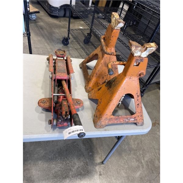 TROLLEY JACK WITH HANDLE AND 2 PAIR OF JACK STANDS