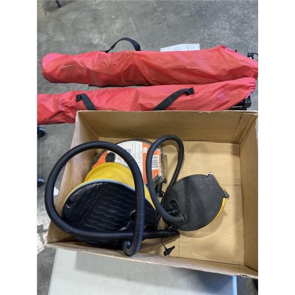 2 CAMP CHAIRS AND 3 FOOT PUMPS