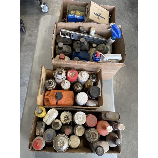 4  BOXES OF SHOP FLUIDS AND MISC ITEMS