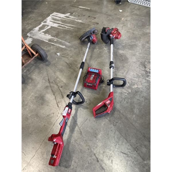 2 TORO ELECTRIC WEED EATERS WITH ONE BATTERY AND CHARGER