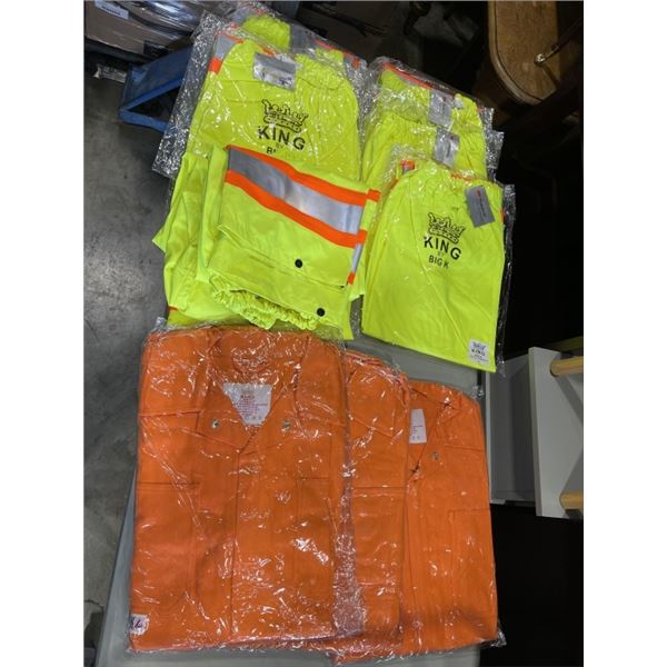 3 PAIRS KING BIG K COVERALLS (M, L AND XL) AND 8 PAIRS OF SCOTCHLITE REFLECTIVE WORK PANTS