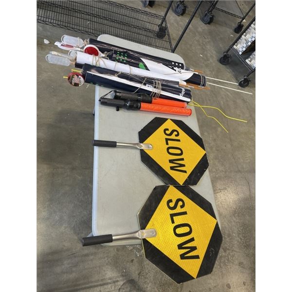 ASSORTED MARKERS, STOP SIGN, BANNERS AND MORE