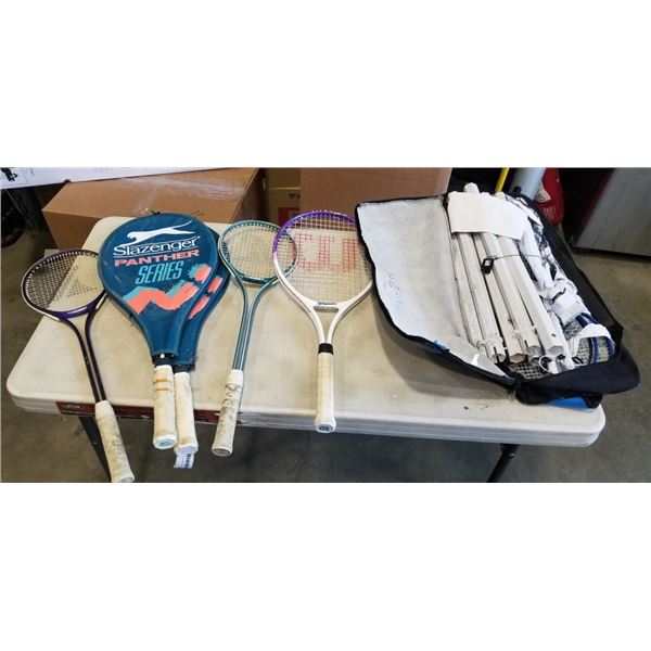 BADMINTON SET AND ASSORTED RACQUETS