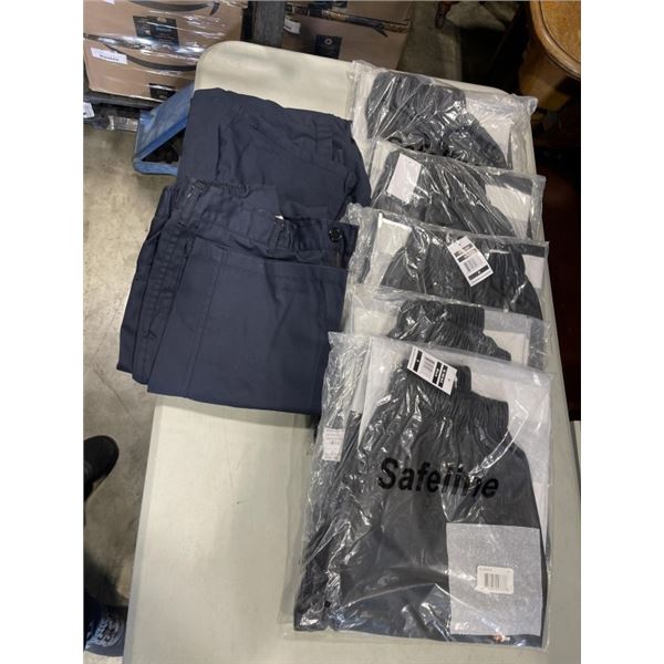 2 NEW PAIRS HIGH VIS WORKPANTS AND 5 PAIRS NEW SAFELINE BLACK WORK PANTS