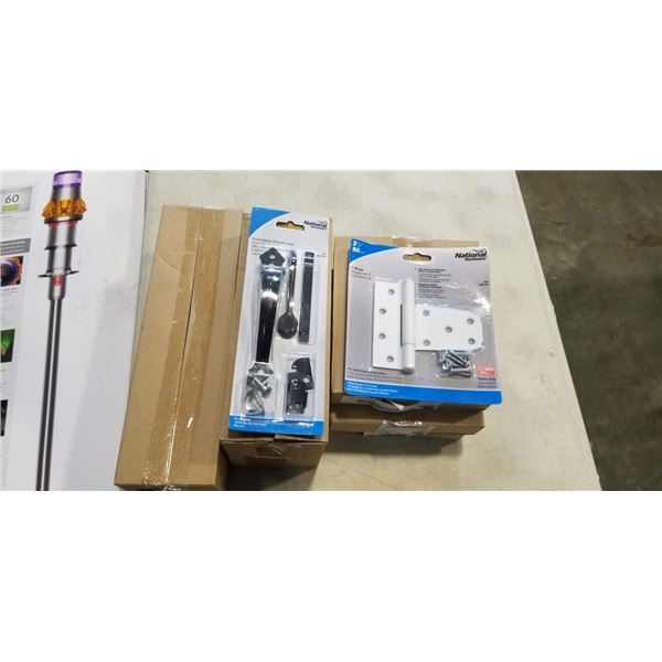2 BOXES OF GATE PULLS AND 3 BOXES OF GATE T HINGES