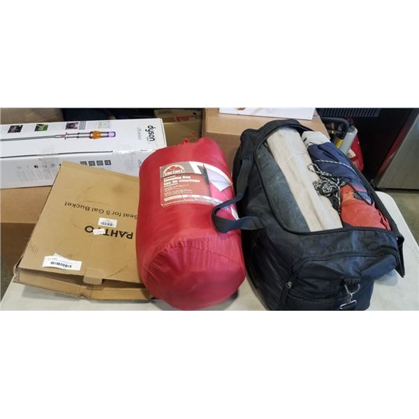 TENT, SLEEPING BAG AND NEW TOILET SEAT FOR 5 GALLON BUCKET