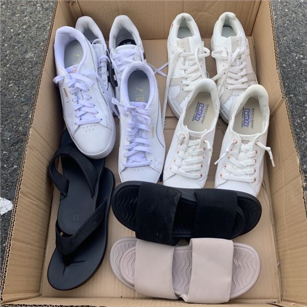 BOX OF SIZE 7 RUNNERS AND SUMMER FOOTWEAR