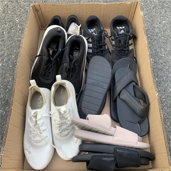 BOX OF SIZE 7 RUNNERS AND SUMMER FOOTWEAR