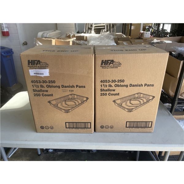 2 BOXES HFA INC 1 1/2 LB OBLONG DANISH PANS. 250 COUNT PER BOX