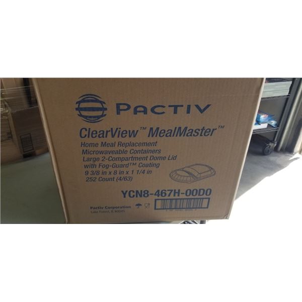 CASE OF PACTIV CLEARVIEW MEALMASTER MICROWAVEABLE CONTAINER WITH LARGE 2 COMPARTMENT DOME LID (252 C