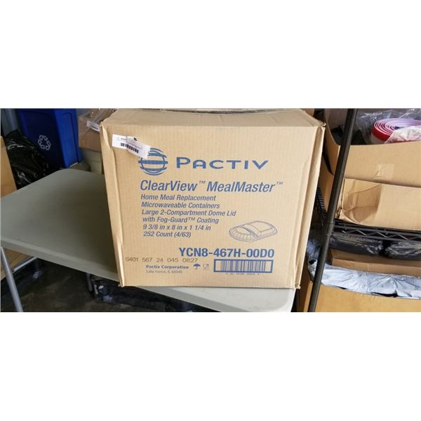 CASE OF PACTIV CLEARVIEW MEALMASTER MICROWAVEABLE CONTAINER WITH LARGE 2 COMPARTMENT DOME LID (252 C