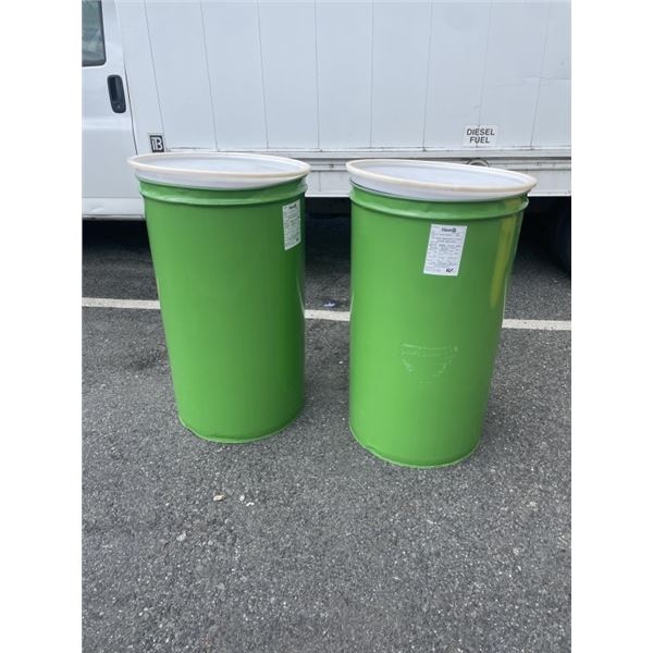 2 FOODGRADE METAL DRUMS. 200 LITRE CAPACITY EACH