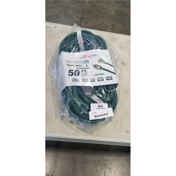 NEW HEAVY DUTY 50FT GREEN EXTENSION CORD 10AWG/3C