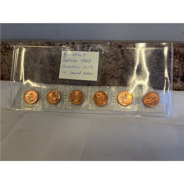 6 MINT SEALED 1963 CANADIAN CENTS IN ORIGINAL SEALED PACK