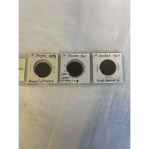 3 CANADIAN LARGE CENTS 1899 QUEEN VICTORIA, 1901 LARGE QUEEN VICTORIA CENT, 1917 KING GEORGE V