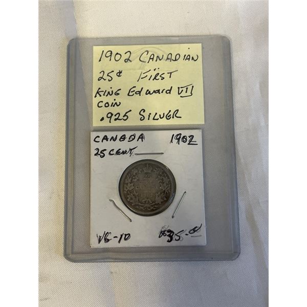 1902 CANADIAN 25 CENT FRST KING EDWARD VII .925 SILVER