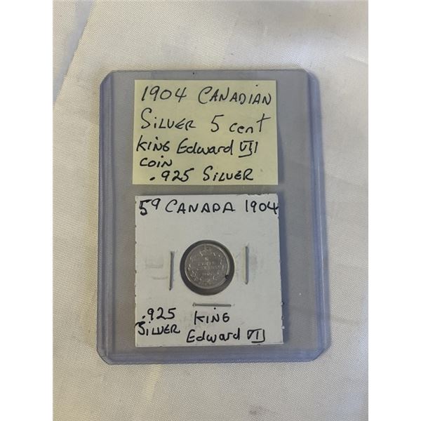 1904 CANADIAN SILVER 5 CENT KING EDWARD VII .925 SILVER