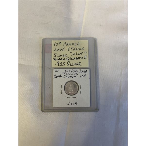 2006 CANADIAN STERLING SILVER MINT 10 CENT QUEEN ELIZABETH II .925 SILVER