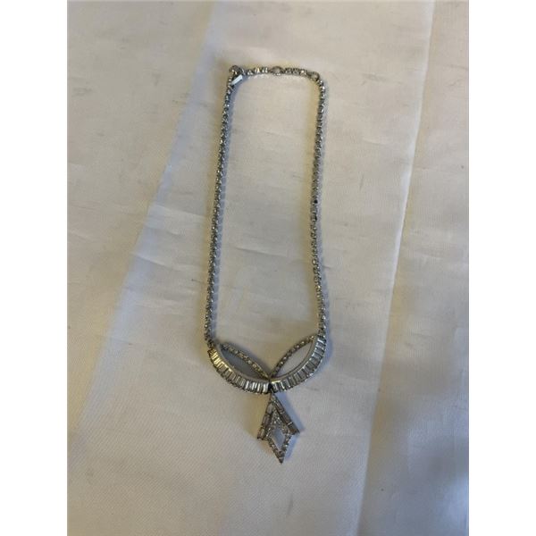 VINTAGE SILVER W/ RHINESTONES CHOKER NECKLACE