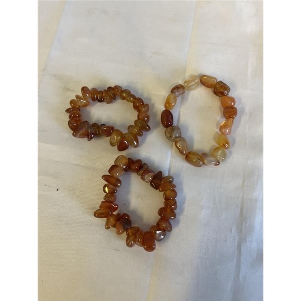 3 LARGE AND HEAVY NATURAL CARNELIAN STONE BEAD BRACELETS