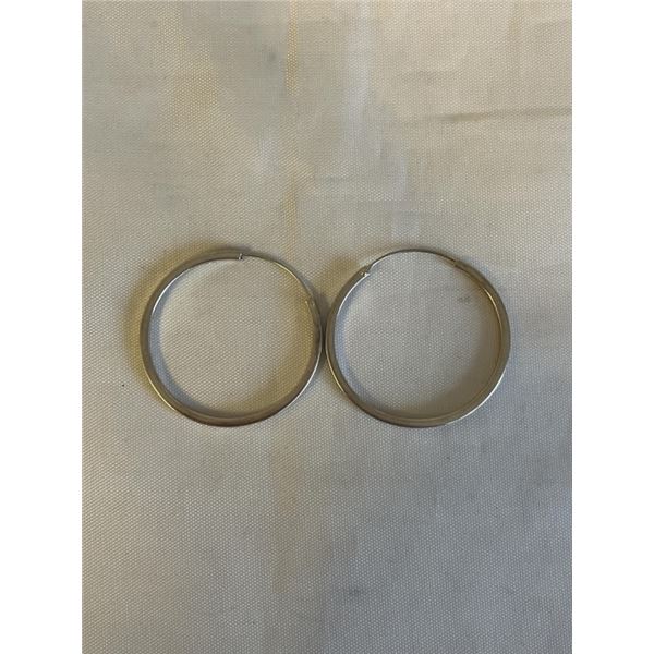 PAIR OF LARGE STERLING SILVER HOOP EARRINGS