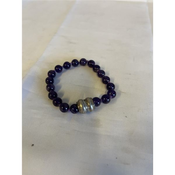 HAND KNOTTED DARK AMETHYST STONE BEADS BRACELET W/ MAGNETIC CLASP